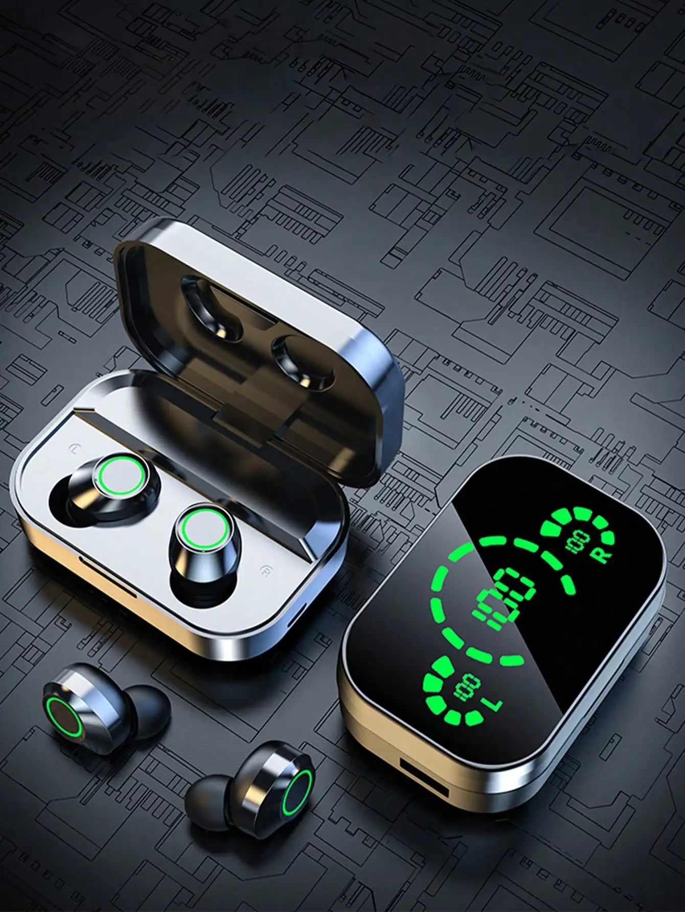 True Wireless Earphones With Dual LED Display . Sleek Metal Design, Long Battery Life, And Reliable Fit